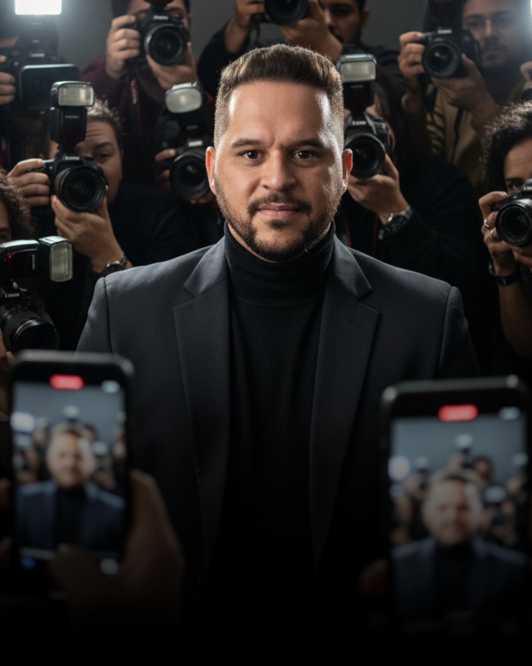 Darlan Lara em frente a fotógrafos