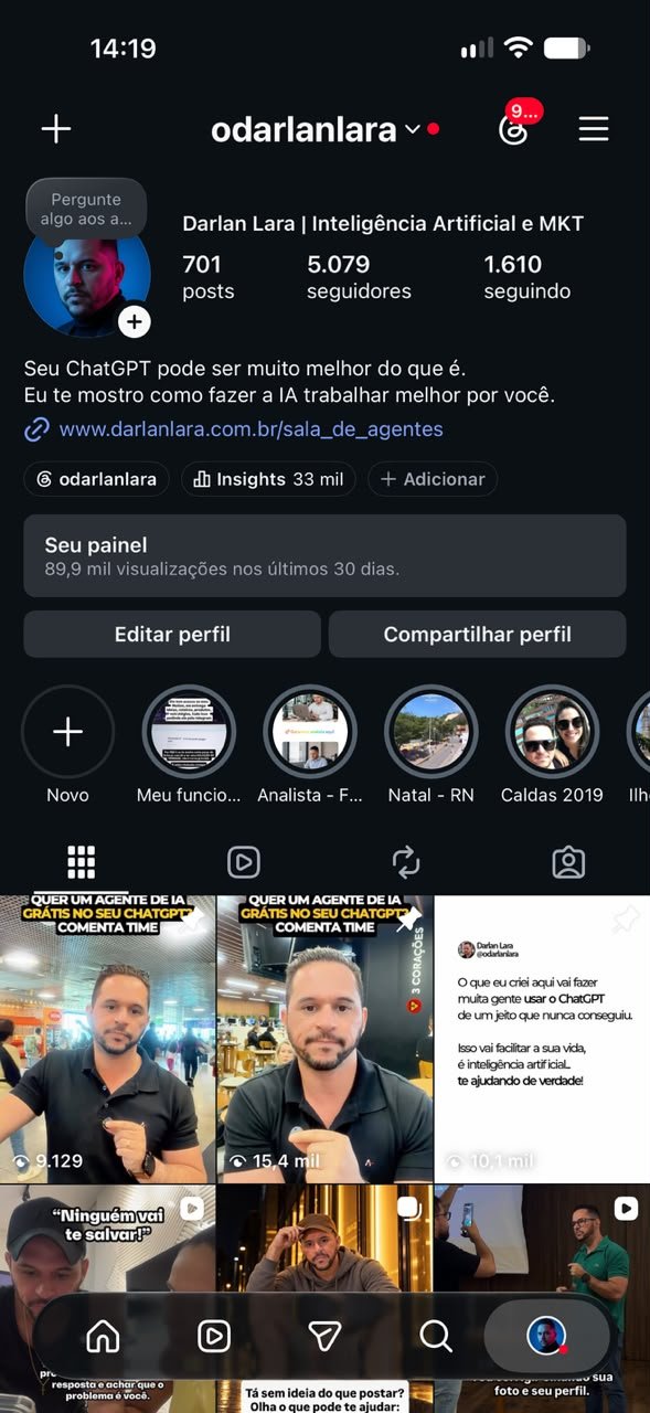 Print do perfil de Darlan Lara no Instagram
