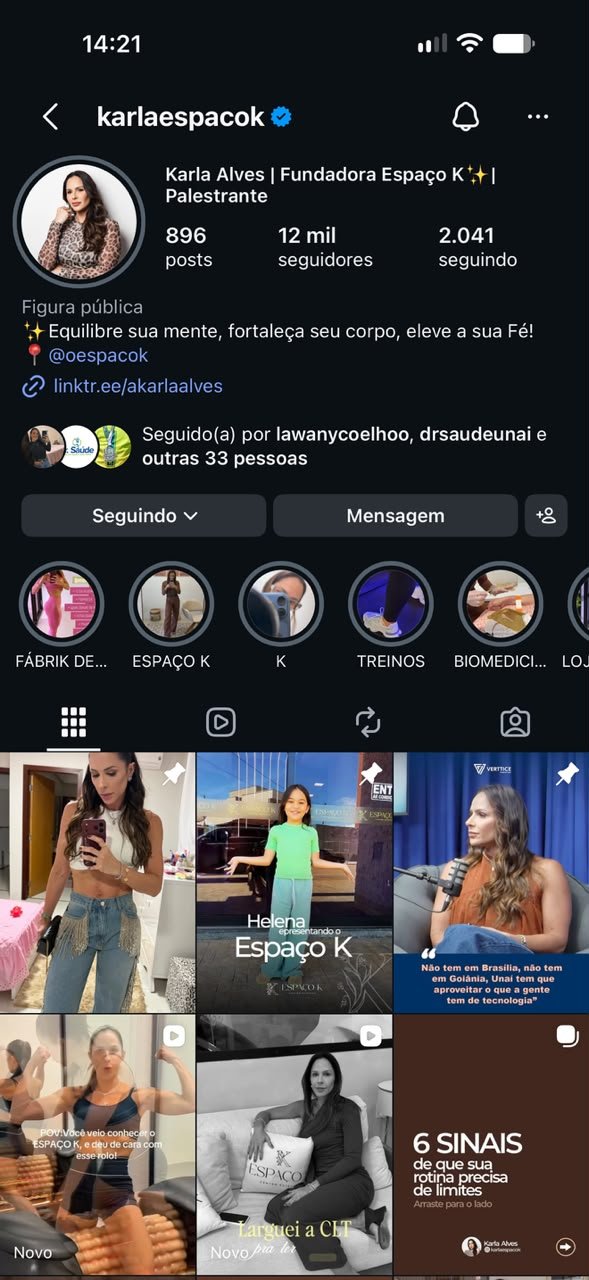 Print do perfil de Karla Alves no Instagram