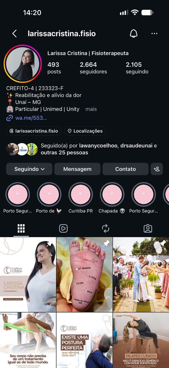 Print do perfil de Larissa Cristina no Instagram
