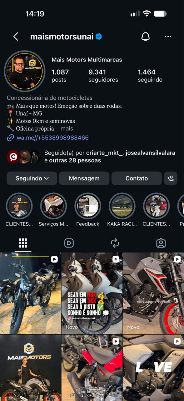 Print do perfil de Mais Motors no Instagram